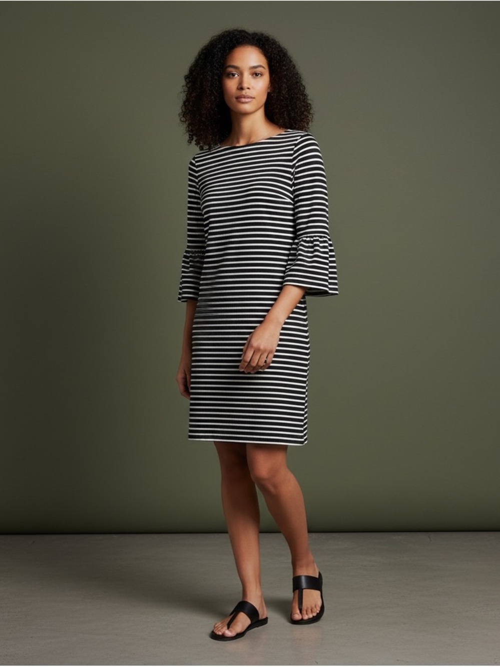 Ann Taylor Striped Shift Dress | 3/4 Bell Sleeves | Black & White | Size 0